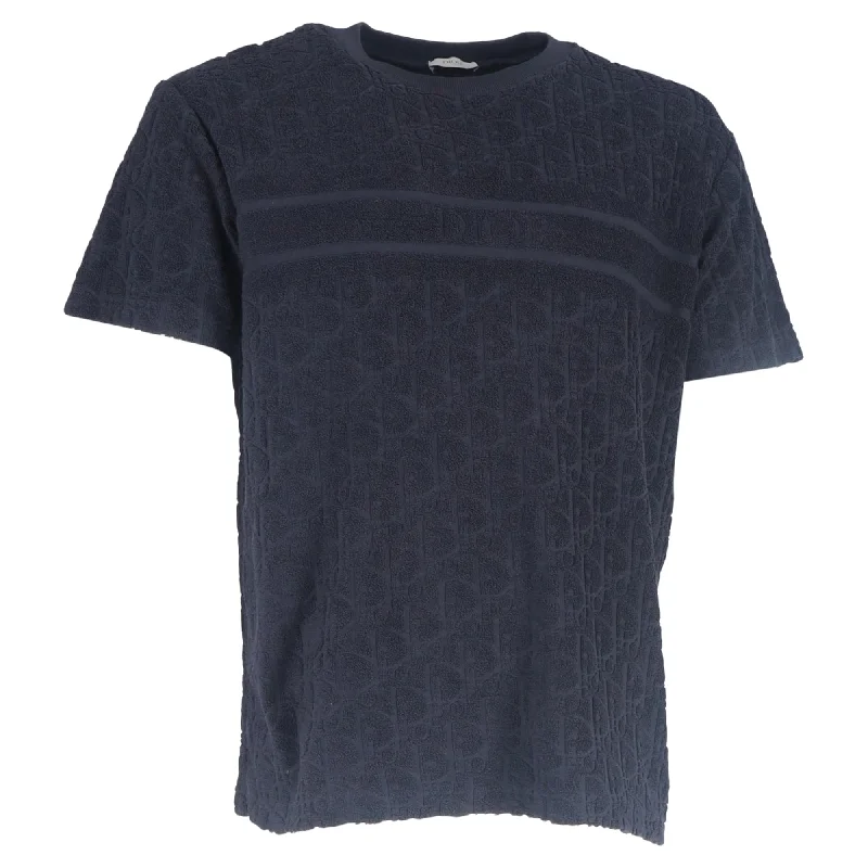 Dior Oblique Crewneck T-Shirt in Navy Blue Cotton