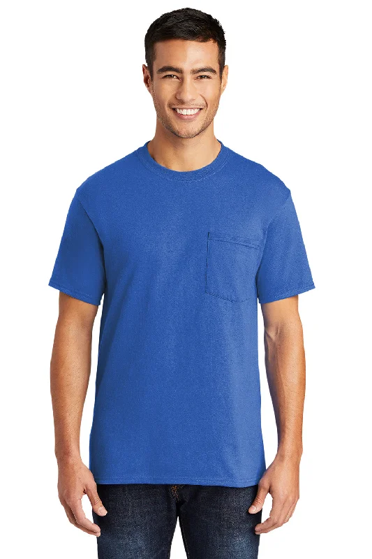 Port & Company Mens Core Short Sleeve Crewneck T-Shirt w/ Pocket - Royal Blue