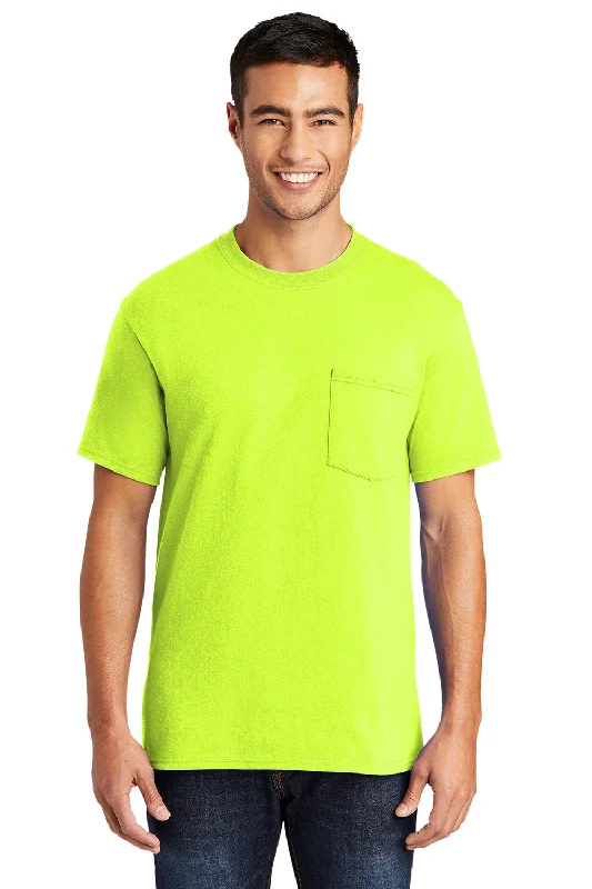 Port & Company Mens Core Short Sleeve Crewneck T-Shirt w/ Pocket - Safety Green