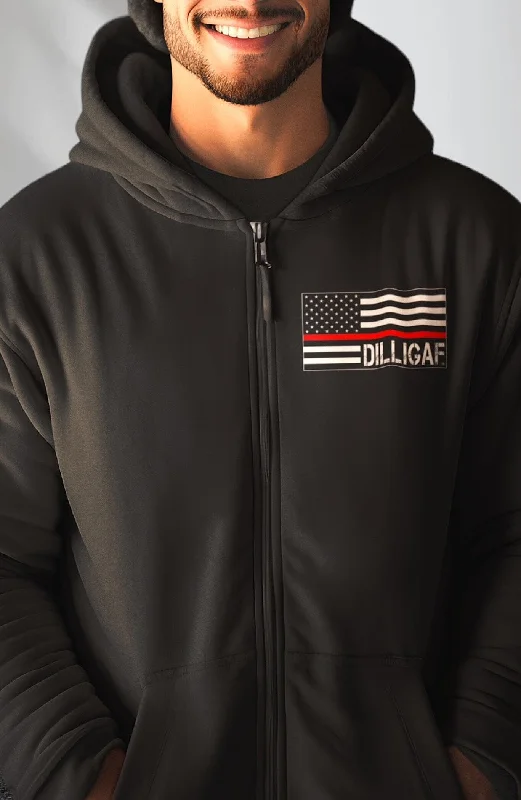 Simple Red Line Zip Up Hoodie