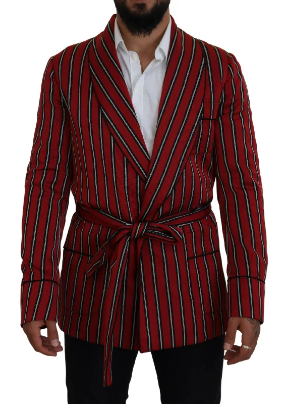 Dolce & Gabbana Elegant  Striped Long Robe Luxury Men's Wear