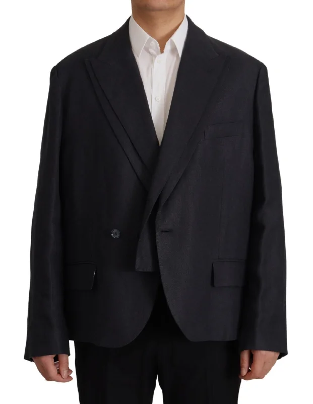 Dolce & Gabbana Sleek Double Breasted Navy Linen Men's Blazer