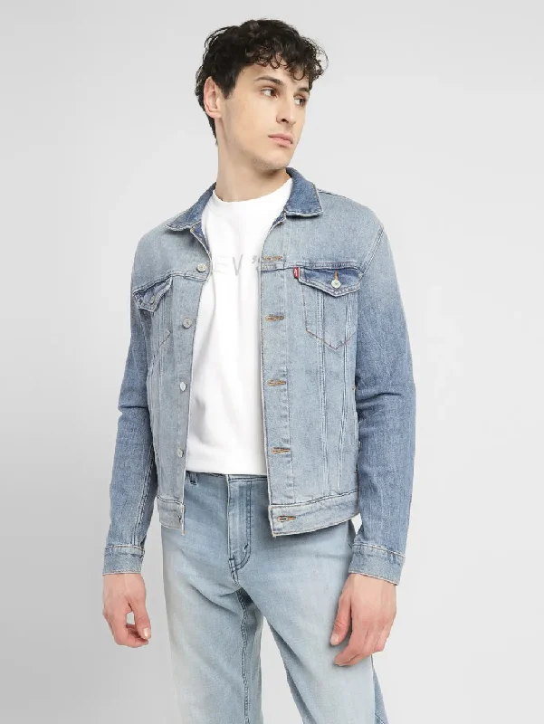 Men's Solid Spread Collar Denim Jacket