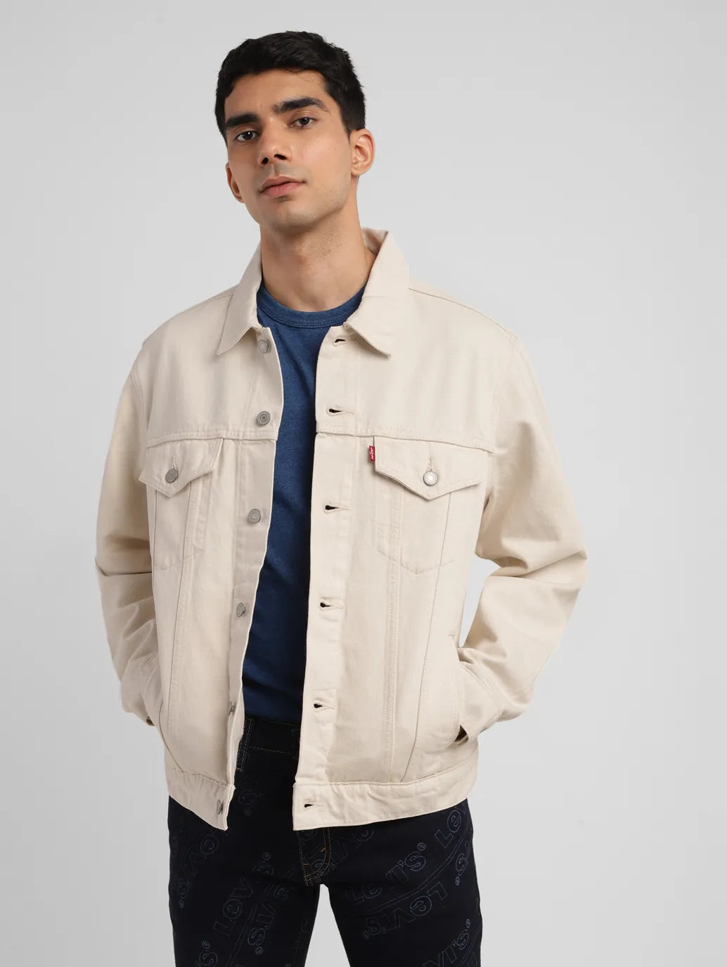 Men's Solid Off White Spread Collar Jacket