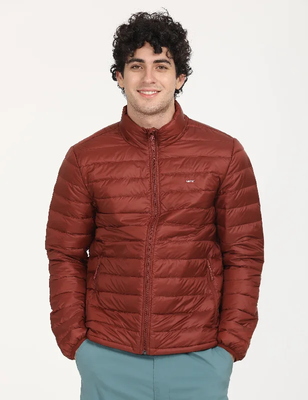 men's jackets for light winter sports-Men's Solid Red Quilted Jacket