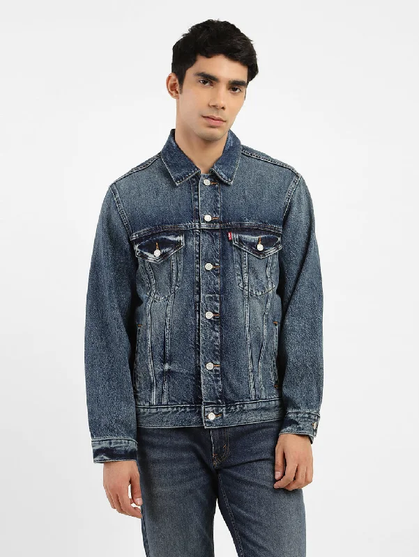 Men's Solid Spread Collar Denim Jacket