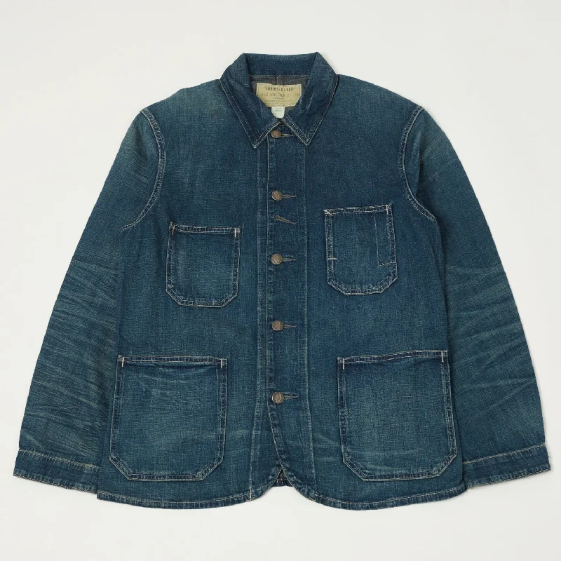 men's jackets with moisture-wicking inner lining-RRL Cotton-Linen Denim Engineer Jacket - Mid Wash