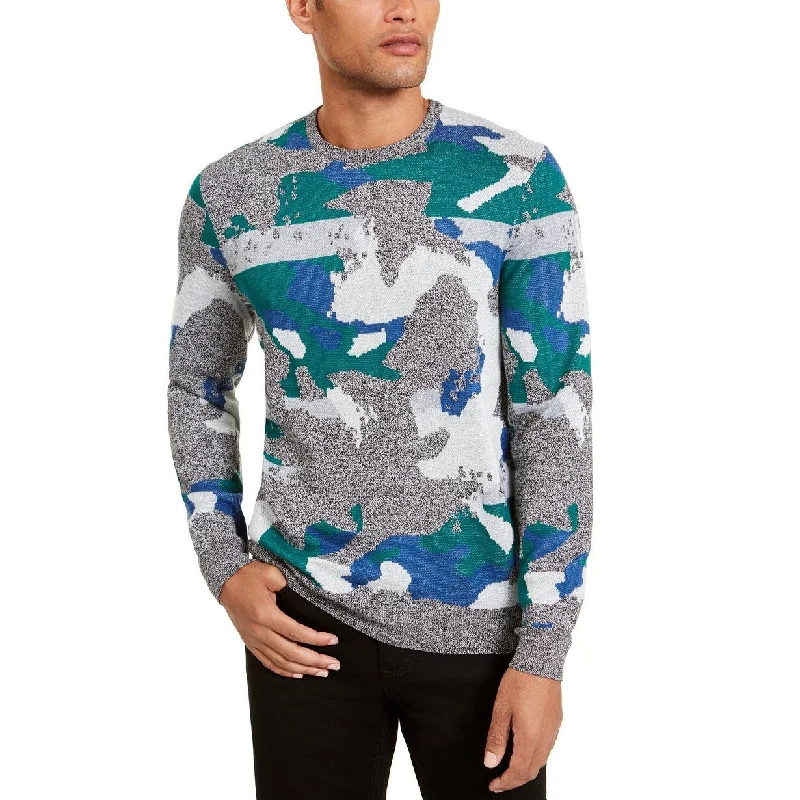 Alfani Men's Abstract Jacquard Crewneck Sweater Green Size Small