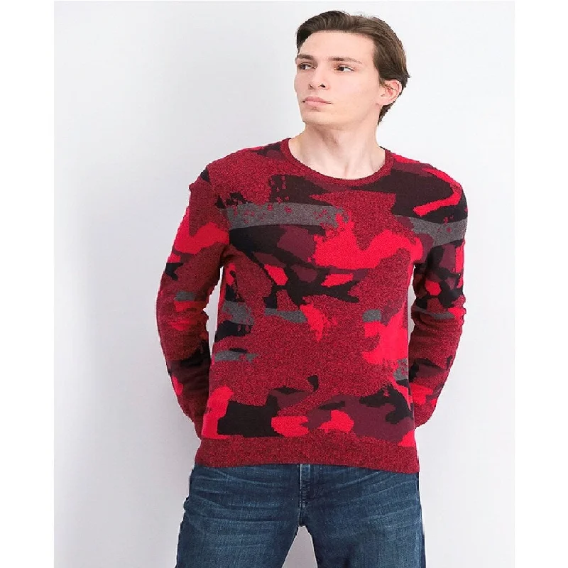 Alfani Men's Abstract Jacquard Crewneck Sweater Red Size Medium