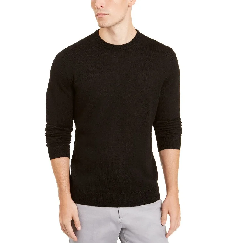 Alfani Men's Merino Blend Solid Crewneck Sweater Black Size Medium