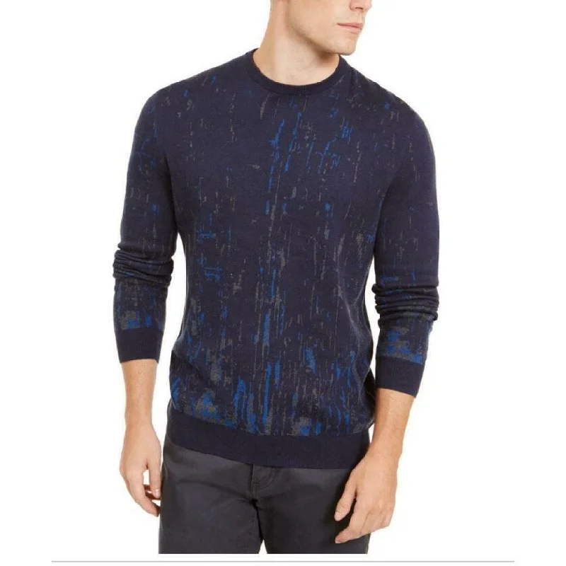 Alfani Men's Paint Splatter Crewneck Sweater Blue Size Large