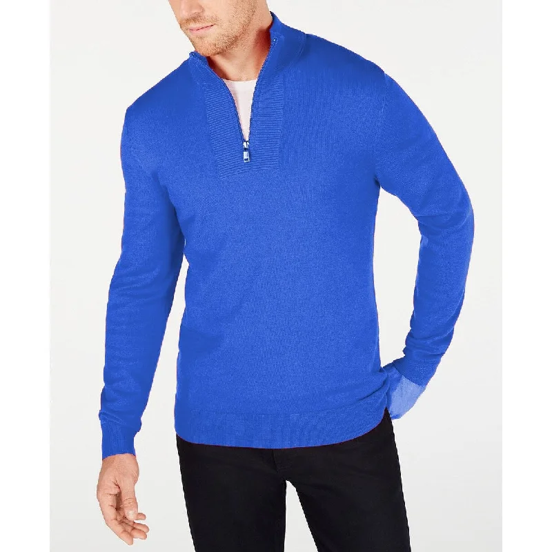 Alfani Men's Quarter-Zip Ribbed Placket Sweater Primary Blue Size Large