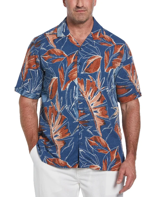 Big & Tall Oversized Tropical Sketch Print Shirt