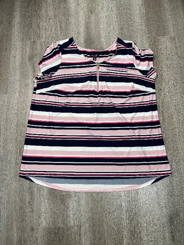 Blouse Short Sleeve By Roz And Ali In Striped Pattern, Size: 2x