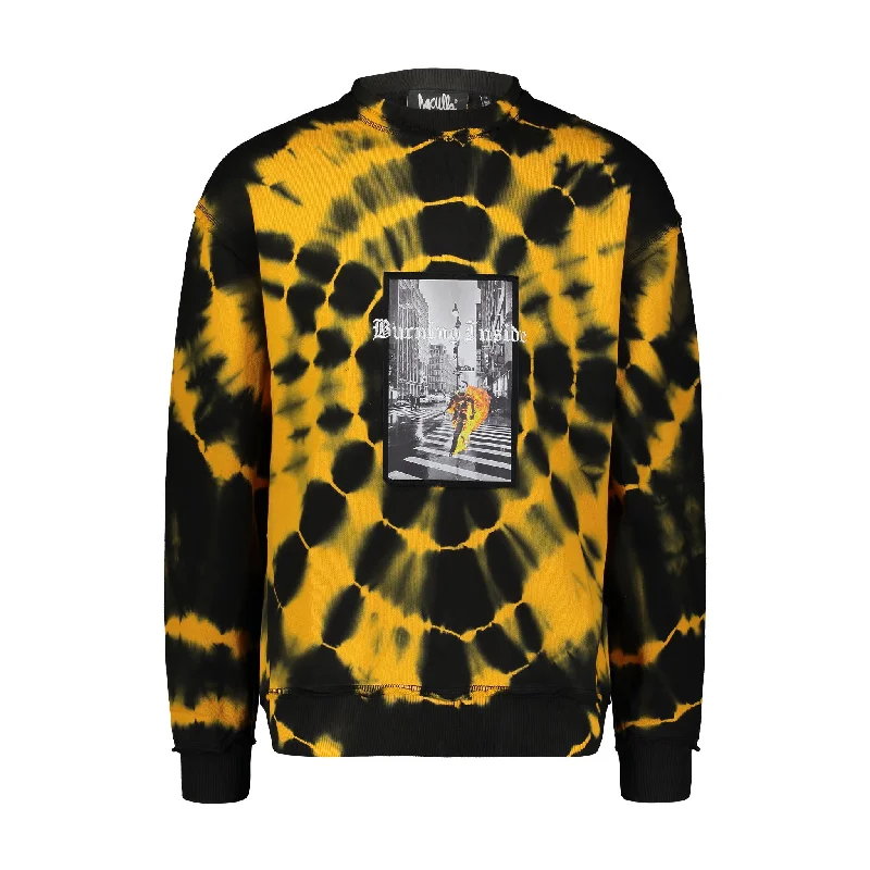 BURNING CREWNECK BLACK/ORANGE CIRCLE TIE DYE