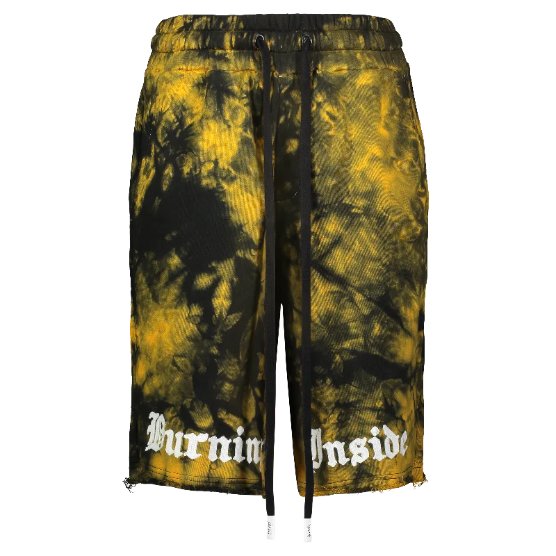 BURNING INSIDE KNIT SHORTS ORANGE/BLACK TIE DYE