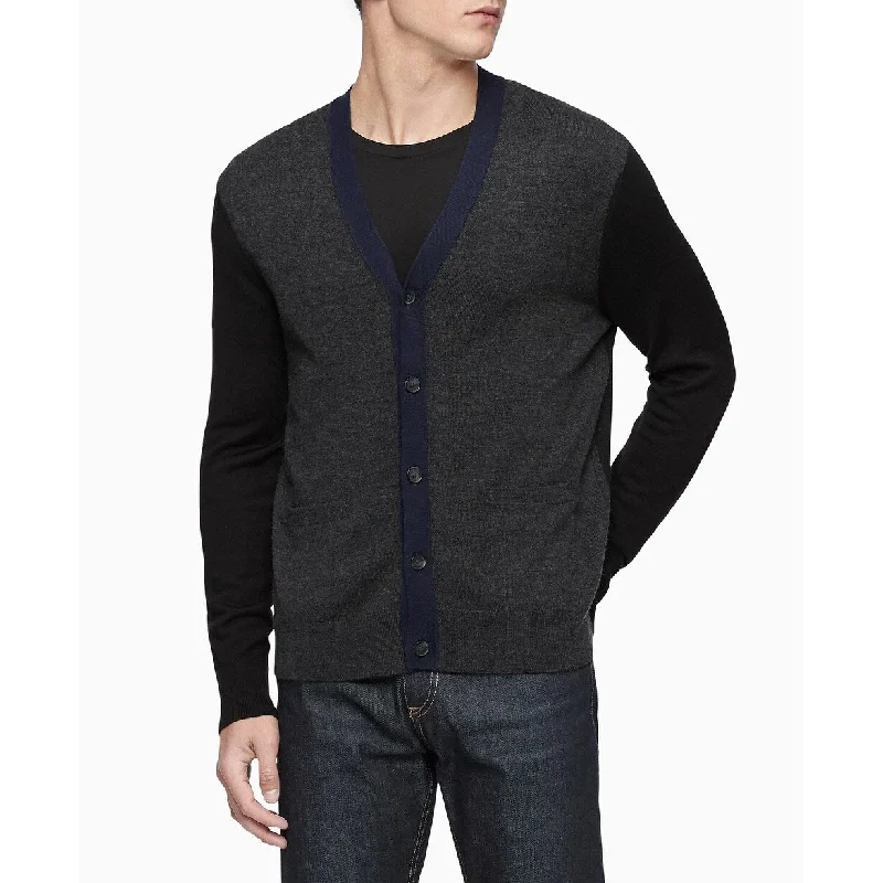 Calvin Klein Men's Colorblocked Cardigan Sweater Charcoal Size XX-Large