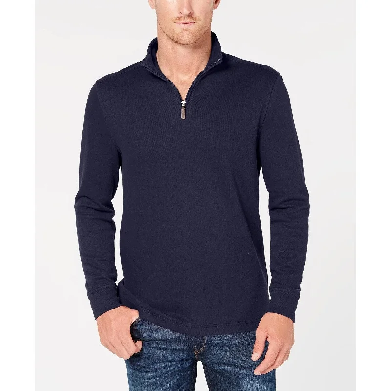 Club Room Men's Quarter Zip French Rib Pullover Sweater Blue Size XX Large - XX-Large