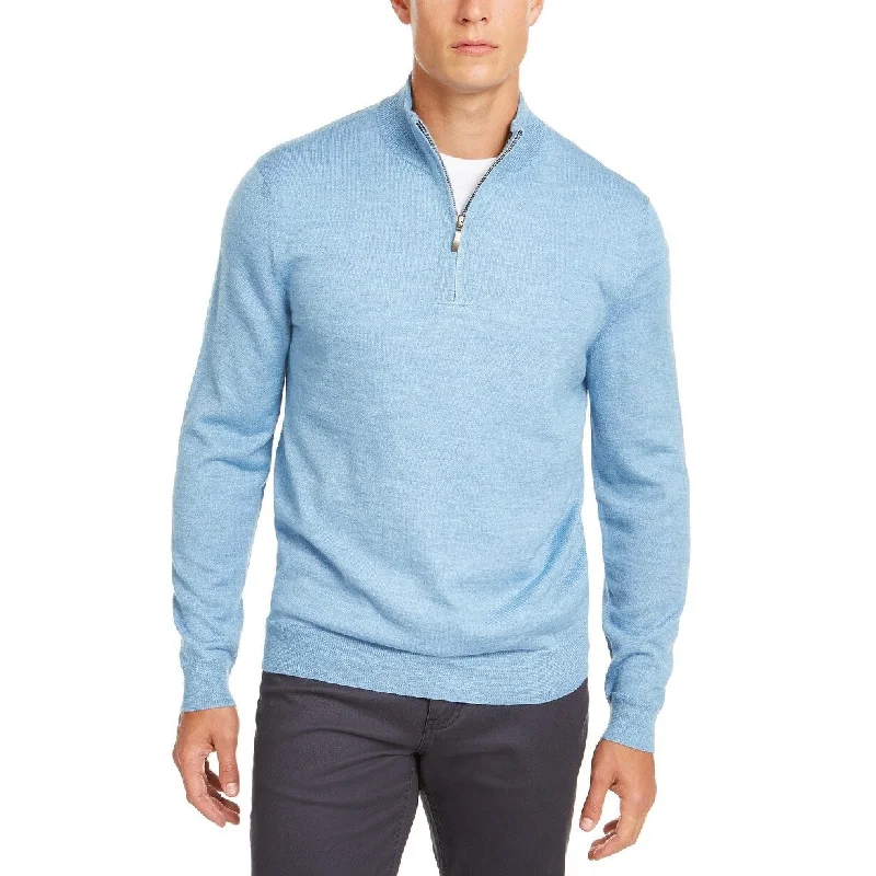 Club Room Men's Quarter-Zip Merino Wool Blend Sweater Blue Size XXL