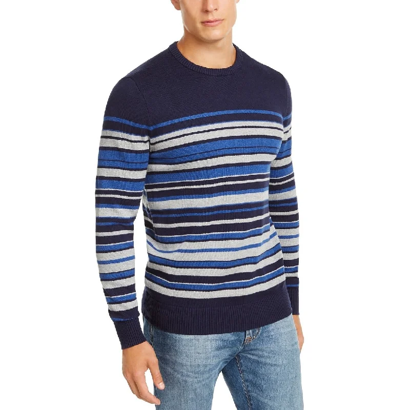 Club Room Men's Stripe Cotton Sweater Navy Blue Size Small