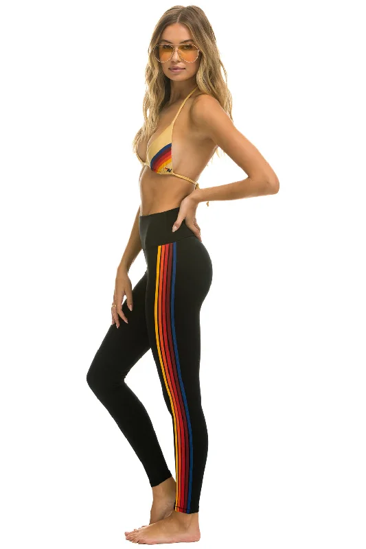 FULL LENGTH HI-RISE 5 STRIPE LEGGINGS - BLACK