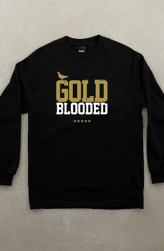 Gold Blooded (Men's Black/White/Gold Long-Sleeve Tee)