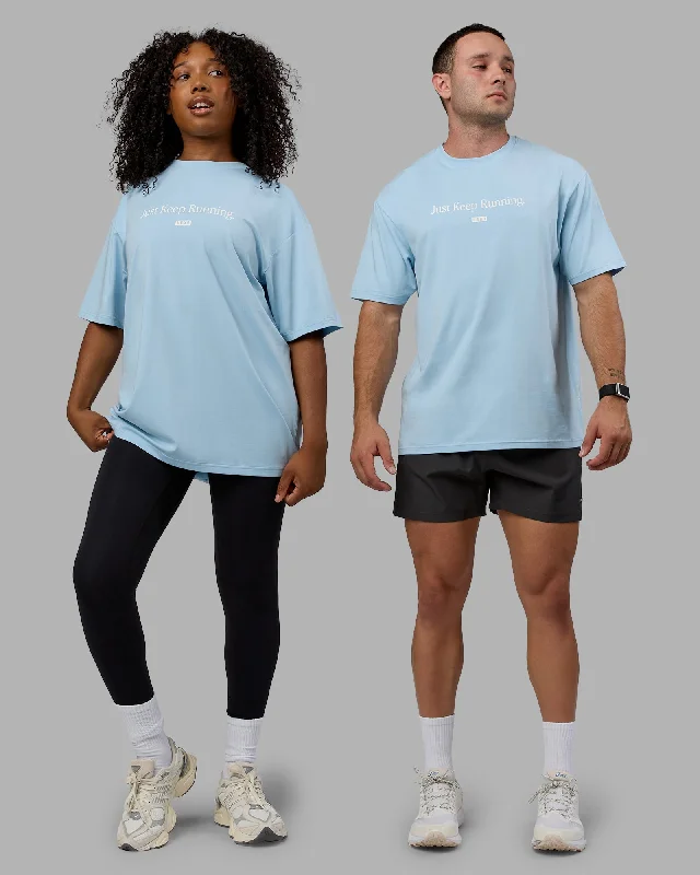 Unisex Just Keep Running FLXCotton Tee Oversize - Glacial Blue-Off White