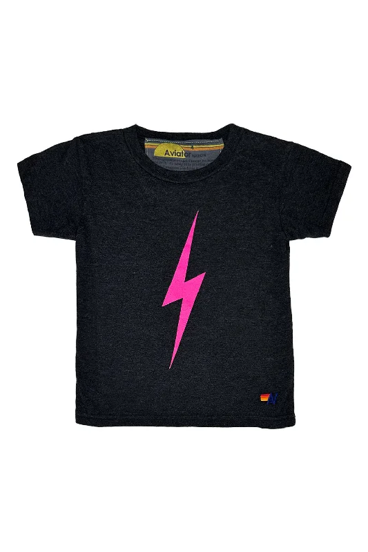 KID'S  BOLT TEE - BLACK // NEON PINK