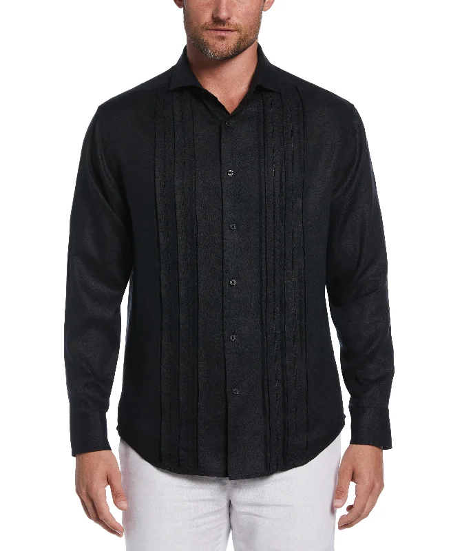 Linen Triple Tuck Embroidered Panel Shirt