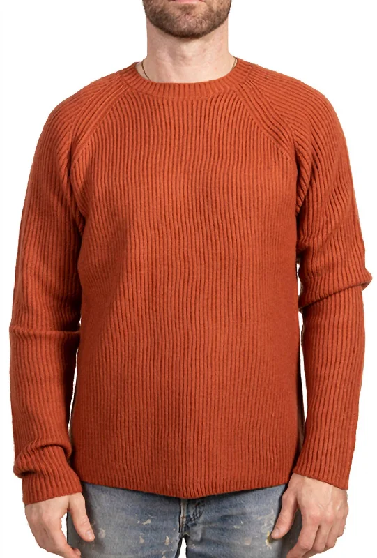 Men's Merino Wool Crewneck Sweater In Rust