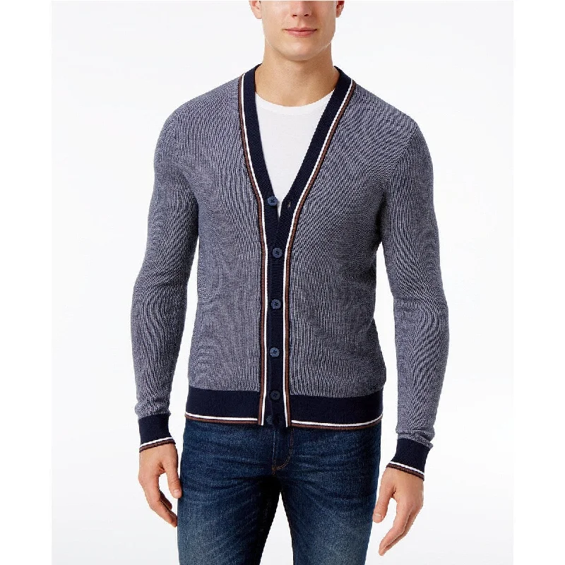 Michael Kors Men's Tipped Stripe Cotton Midnight Cardigan Size Large