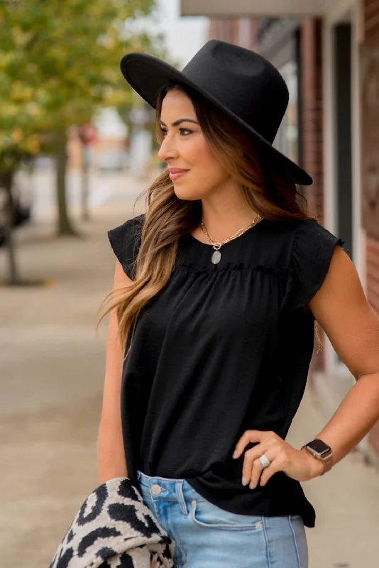 Mid Ruffle Accent Flutter Sleeve Tee