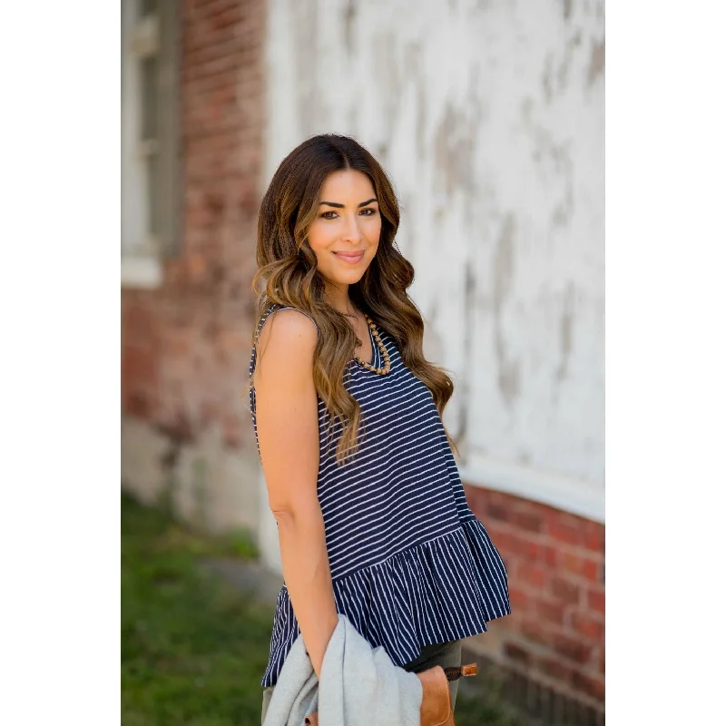 Mixed Stripe Peplum Tank