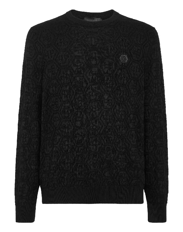 Silk/Wool Pullover LS Monogram