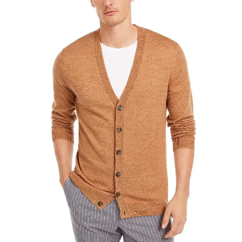 Tasso Elba Men's Solid Merino Wool Blend Cardigan Med Brown Size X-Large - Xlarge