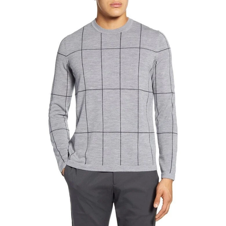 Theory Men's Malio Regular Fit Crewneck Wool Sweater Gray Size Large