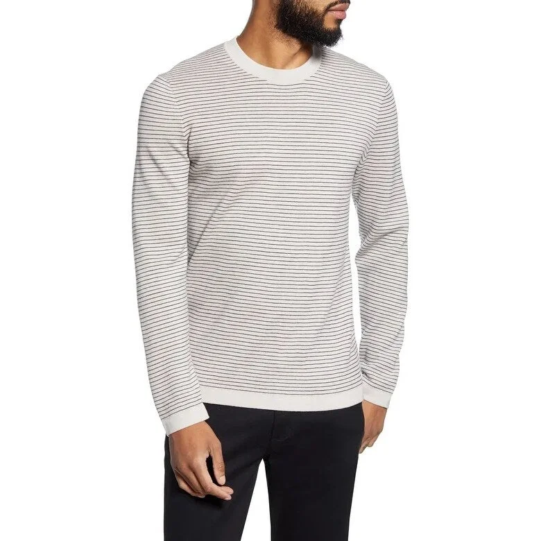 Theory Men's Ollis Stripe Crewneck Wool Sweater White Size X-Large - XL