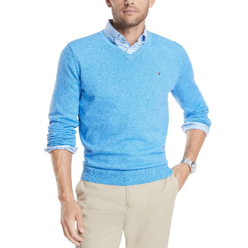 Tommy Hilfiger Men's Signature Regular-Fit Solid V-Neck Sweater Med Blue Size Extra Large - X-Large