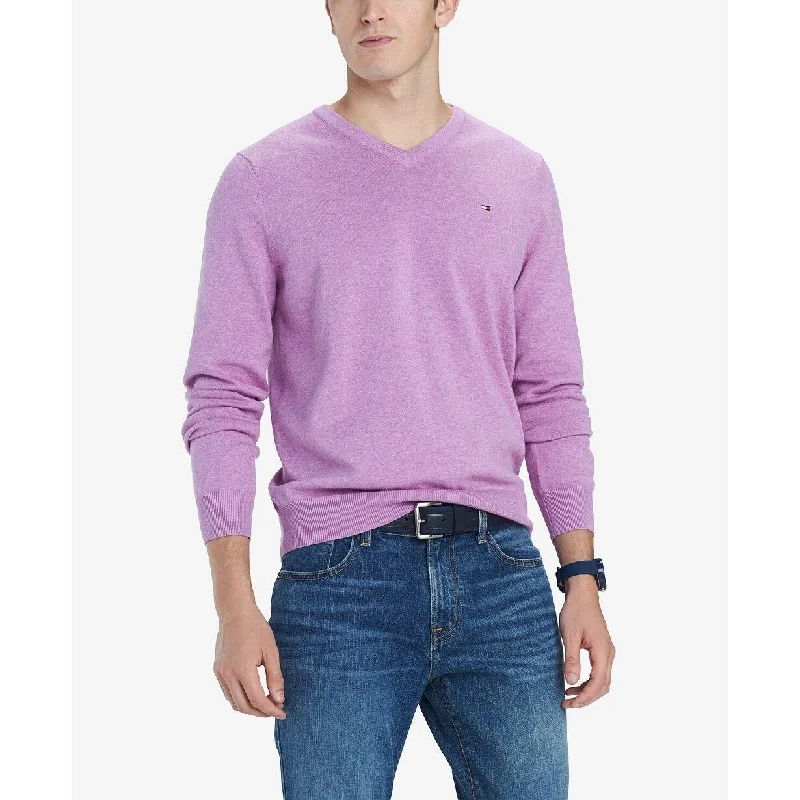 Tommy Hilfiger Men's Signature V-Neck Sweater Purple Size Small