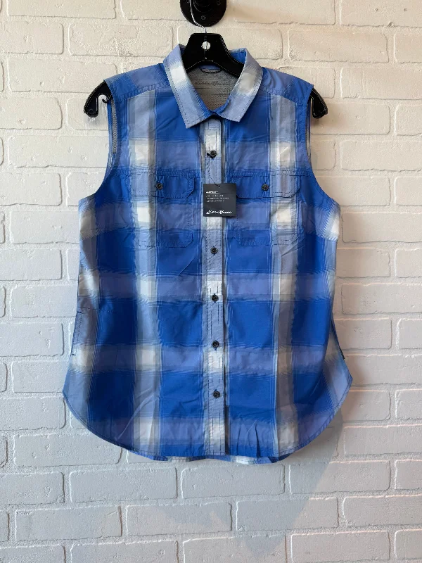 Top Sleeveless By Eddie Bauer In Blue & White, Size: M