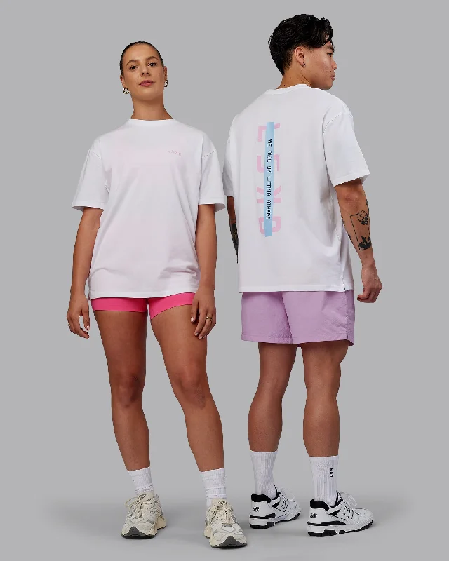 Unisex Strike Through FLXCotton Tee Oversize - White-Bubblegum