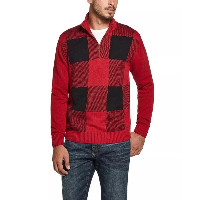 Weatherproof Vintage Men's Quarter Zip Buffalo Plaid Sweater Red Size X-Large - XL