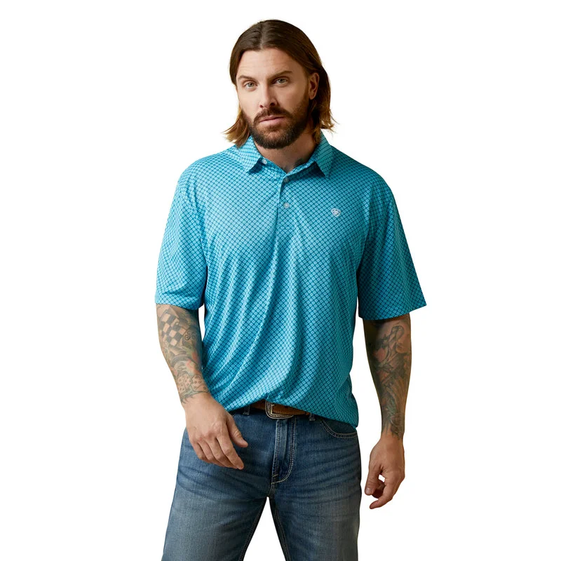 'Ariat' Men's All Over Print Polo - Peacock Blue