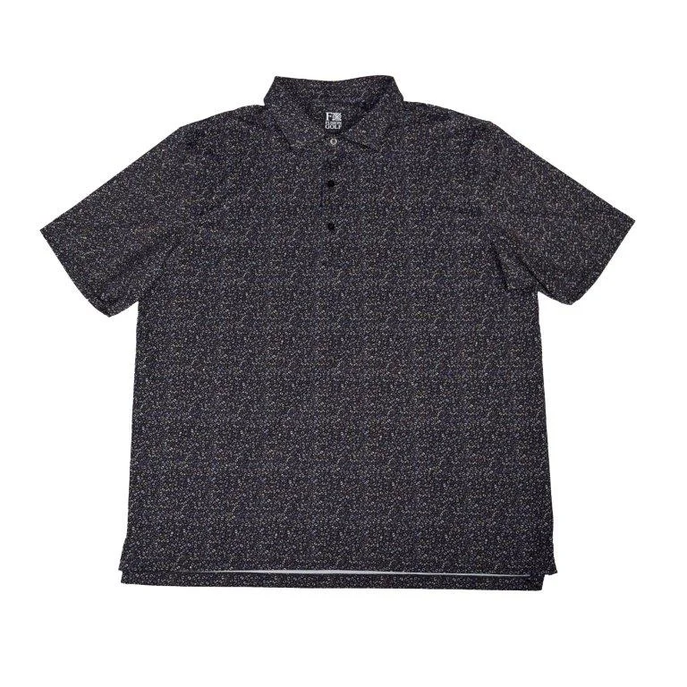 'FX Fusion' Men's Swirl Balls Print Polo - Black