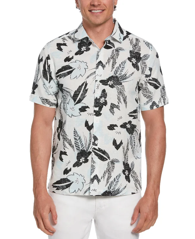 Linen Blend Abstract Floral Print Shirt