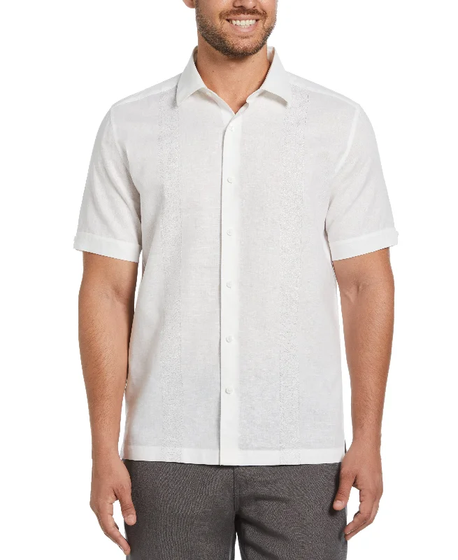 Linen Blend Embroidered Contrast Wave Panel Shirt