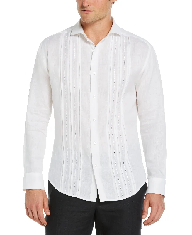 Linen Triple Tuck Embroidered Shirt