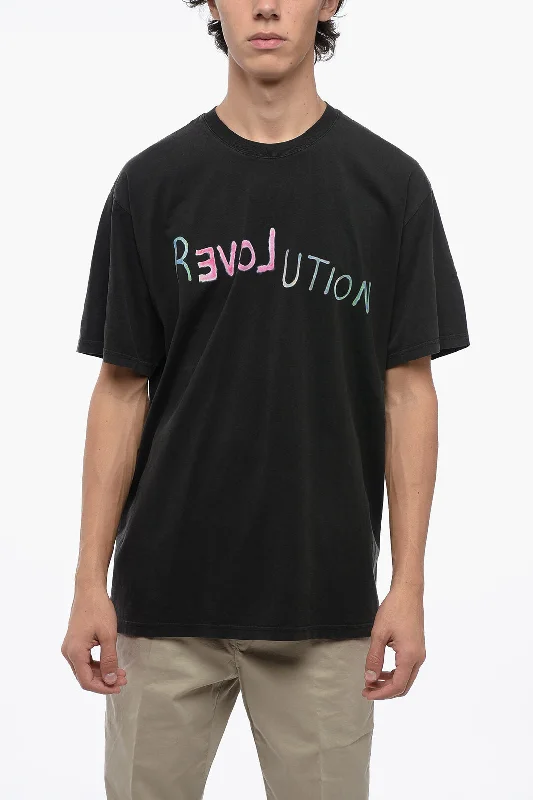 Bluemarble Solid Color REVOLUTION Crewneck T-Shirt with Frontal Print