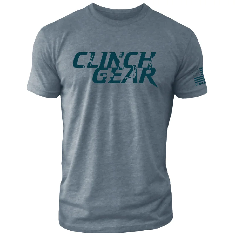 Clinch Gear Stacked – Crew Tee – Indigo/Indigo