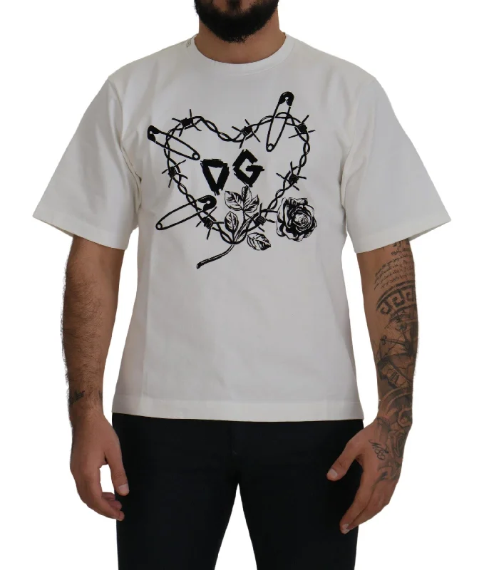 Dolce & Gabbana Elegant  Heart Roses Crewneck Men's Tee